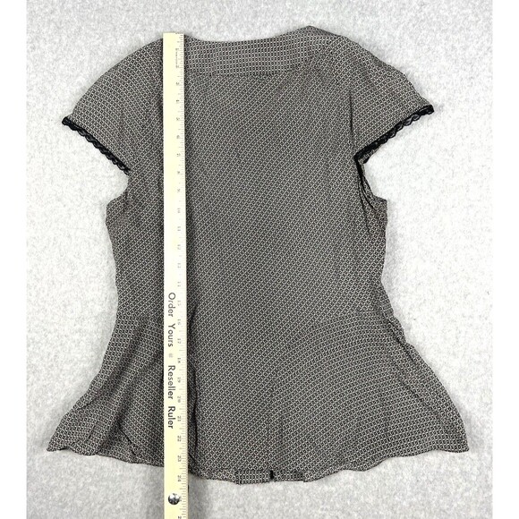 Nine West 100% Silk Lace Trim V Neck Blouse Womens Medium Black - Picture 6 of 14